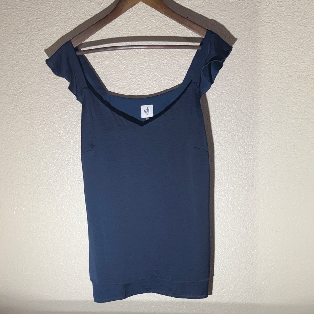 CAbi Navy Blue Ruffle Sleeve Tank Top